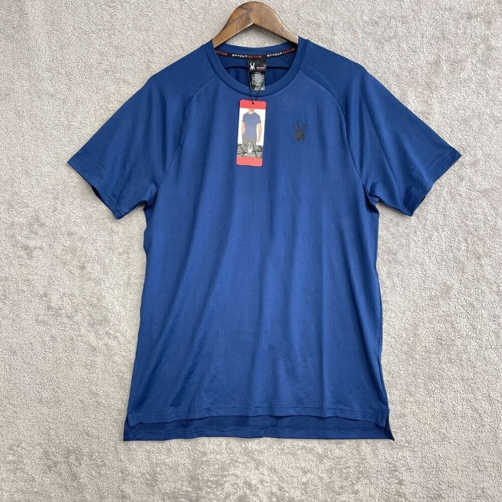 NEW Spyder Active Men's M Blue Short Sleeve Performance T-Shirt Polyester